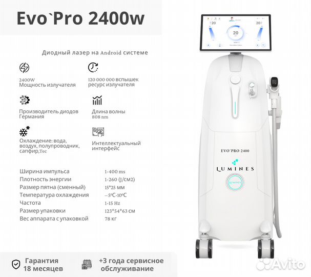 Диодный лазер для эпиляции Lumines Эво’Про 2400