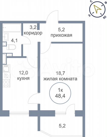 1-к. квартира, 48,4 м², 14/17 эт.