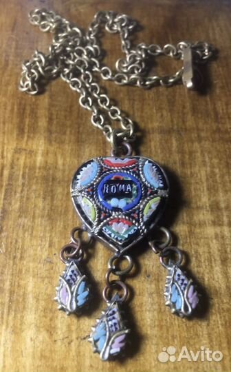 Антикварный сердце кулон микромозаика Италия