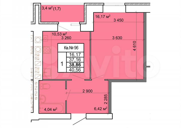 1-к. квартира, 38,8 м², 9/9 эт.