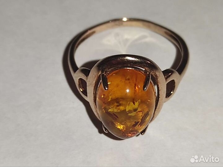 Кольцо с Янтарём 925 проба серебро