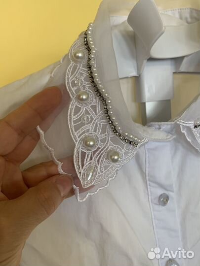 Белая нарядная блузка рубашка 134-140