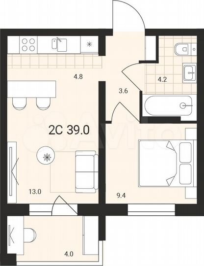 Квартира-студия, 39 м², 9/14 эт.
