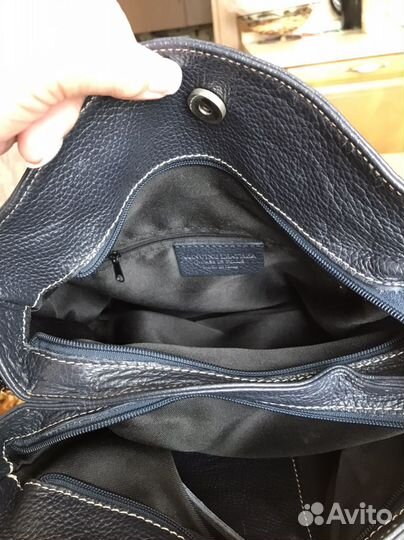 Сумка из натуральной кожи. Серо-синяя. Новая