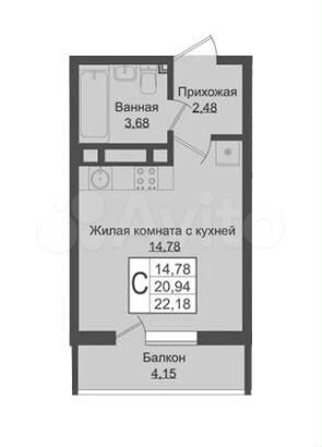 Квартира-студия, 22,2 м², 4/16 эт.