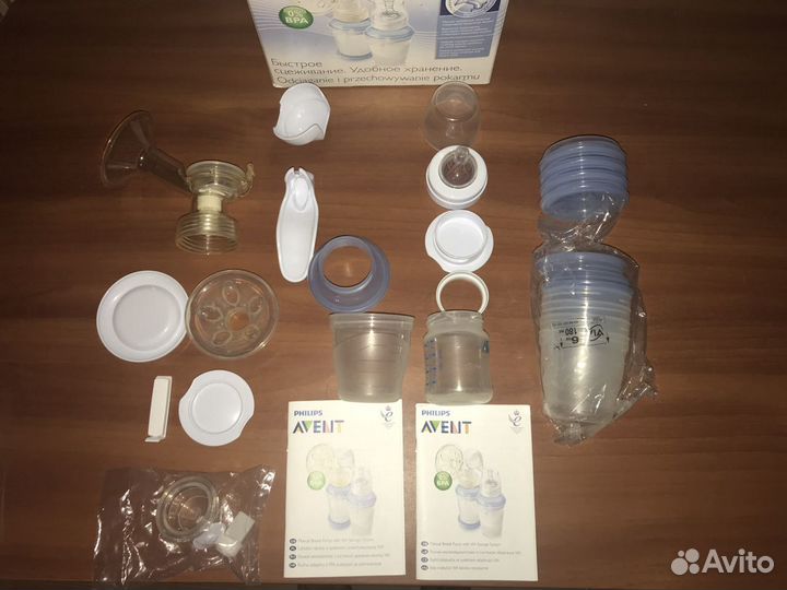 Молокоотсос ручной avent с контейнерами