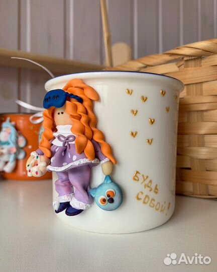 Кружечки с декором из полимерной глины