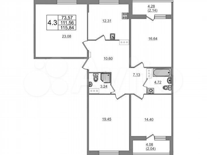4-к. квартира, 115 м², 7/8 эт.