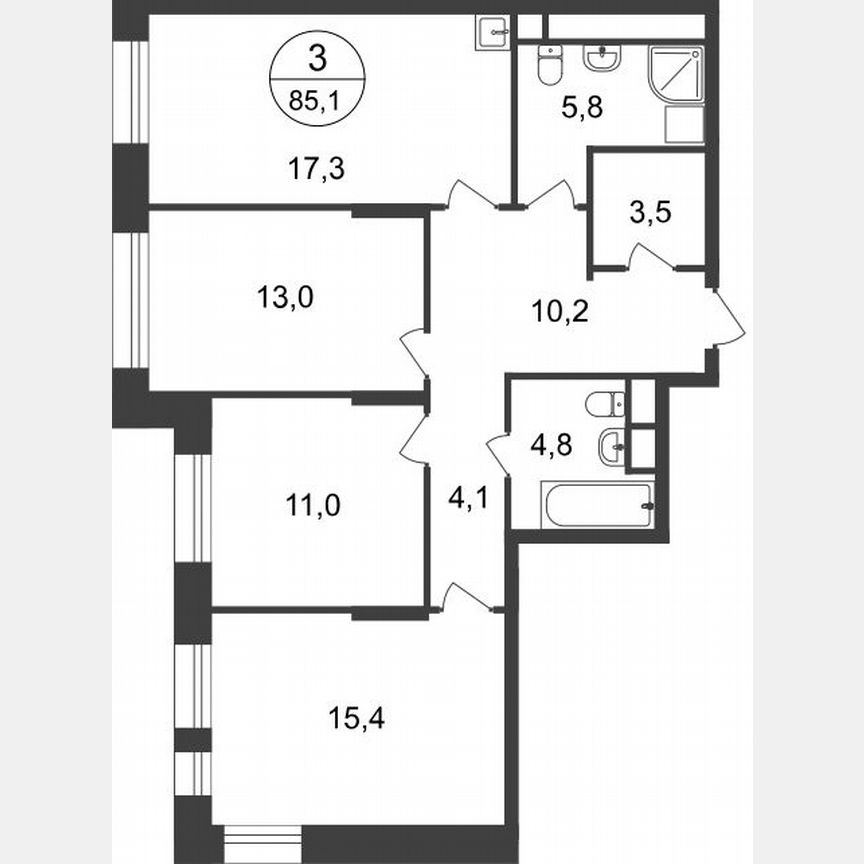 3-к. квартира, 85,1 м², 21/22 эт.