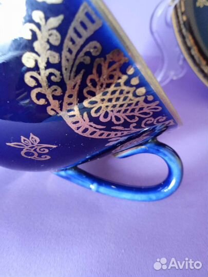 Чайная пара Золотой фриз, кобальт, лфз