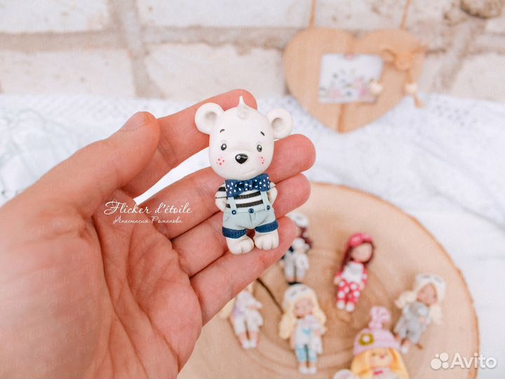 Брошка мишка из полимерной глины