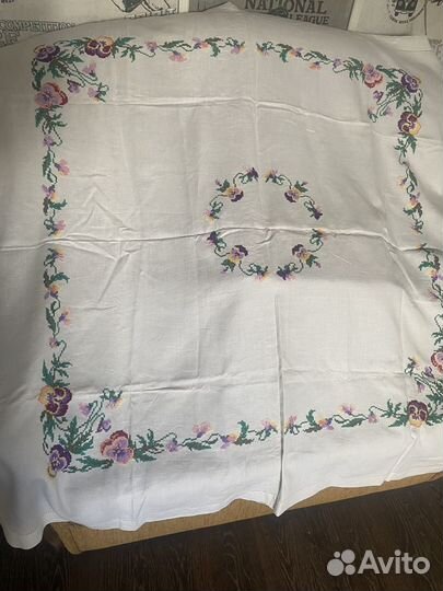 Скатерть лен СССР, отрезы ткани, аышивки