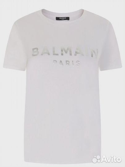 Футболка хлопковая с принтом Balmain