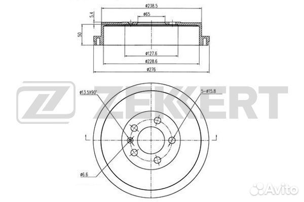 Zekkert BS-6016 Барабан торм. зад. Skoda Rapid NH