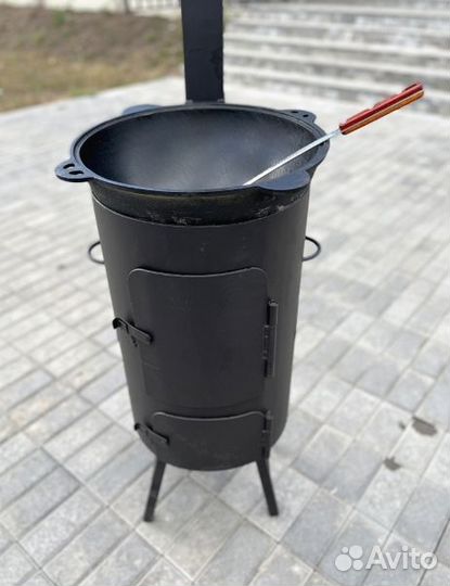 Печь для казана с трубой Люкс