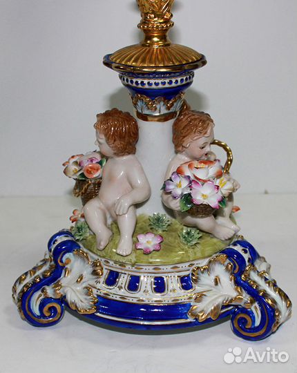 Подсвечник. Ангелы. Канделябр. Бронза. Фарфор