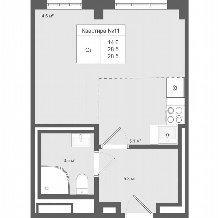 Квартира-студия, 28,5 м², 2/4 эт.