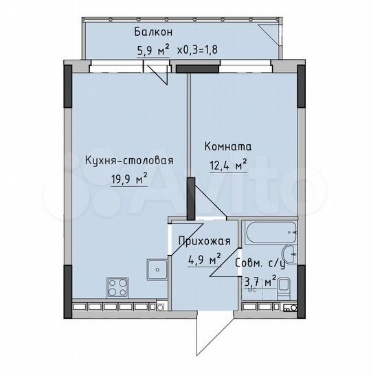 1-к. квартира, 40,9 м², 12/18 эт.