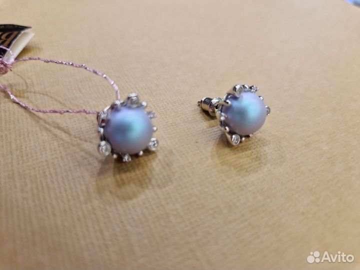 Серьги пусеты жемчуг swarovski