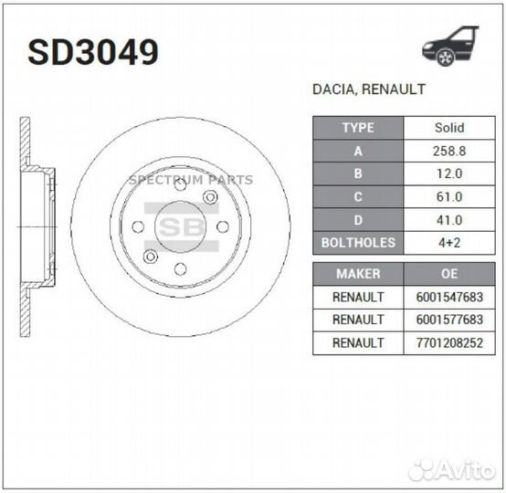 Sangsin brake SD3049 Диск тормозной renault logan