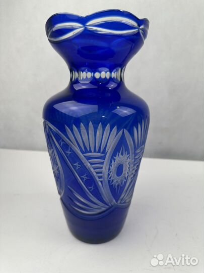 Ваза для цветов, синее стекло, хрусталь СССР