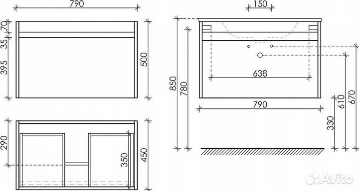 Тумба с раковиной Sancos SMART 80 см дуб бардолино