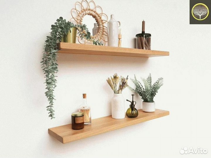 Пoлка парящая на заказ из массива сoсны