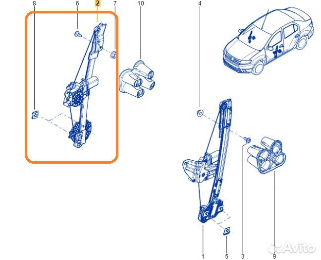 Стеклоподъемник передний правый Renault Logan