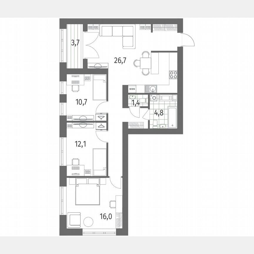 3-к. квартира, 87,2 м², 3/11 эт.