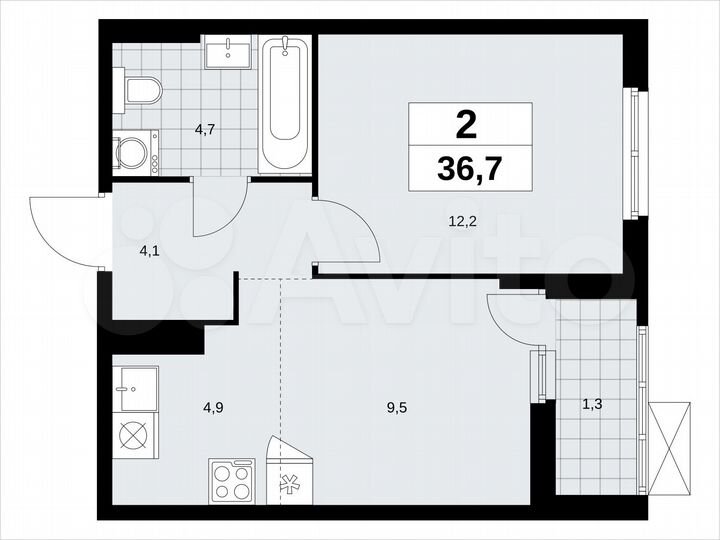 2-к. квартира, 36,7 м², 15/18 эт.