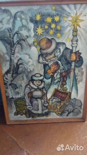 Карина кистью на двп в раме большая