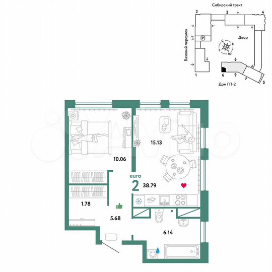 2-к. квартира, 38,8 м², 12/32 эт.