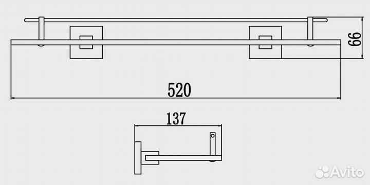 Полка прямая (стеклянная) 60 см Savol 65с (S-0659