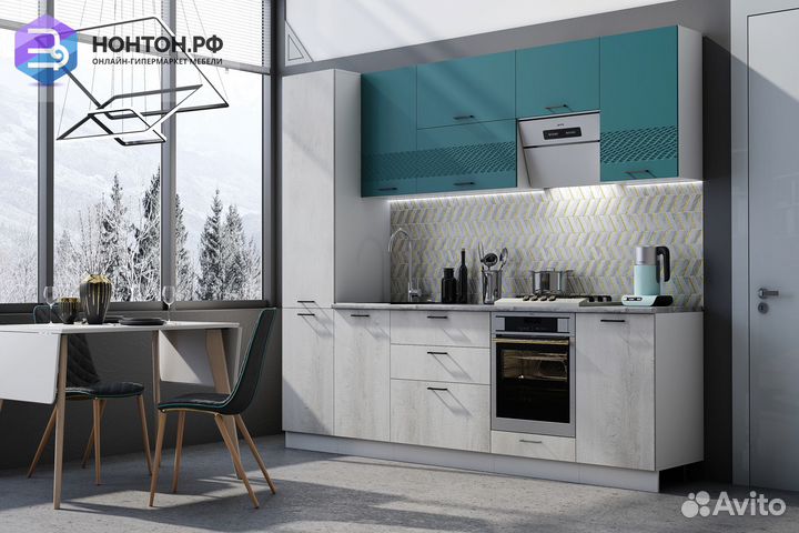 Кухня Лагуна 2.9 м морская волна софт / дуб седой