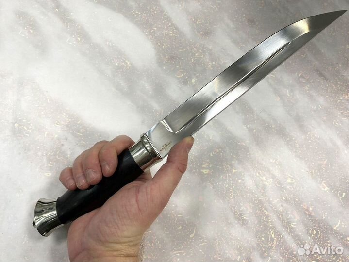 Пластунский нож, кованая Х12мф, граб, мельхиор