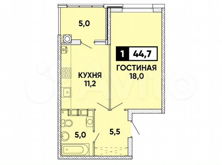 1-к. квартира, 45 м², 8/24 эт.