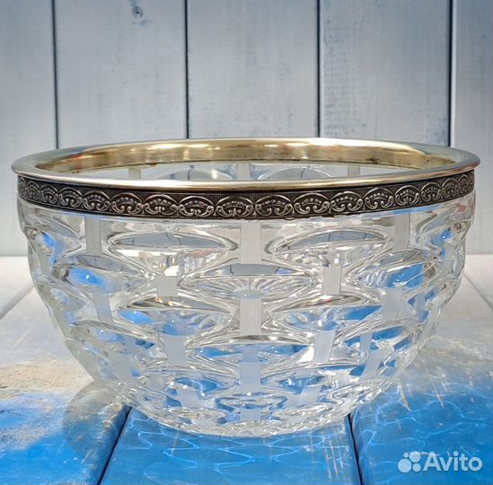 Ваза для фруктов из хрусталя, мельхиор