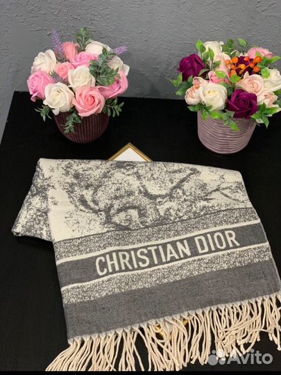 Кашемировый палантин шарф Dior серый