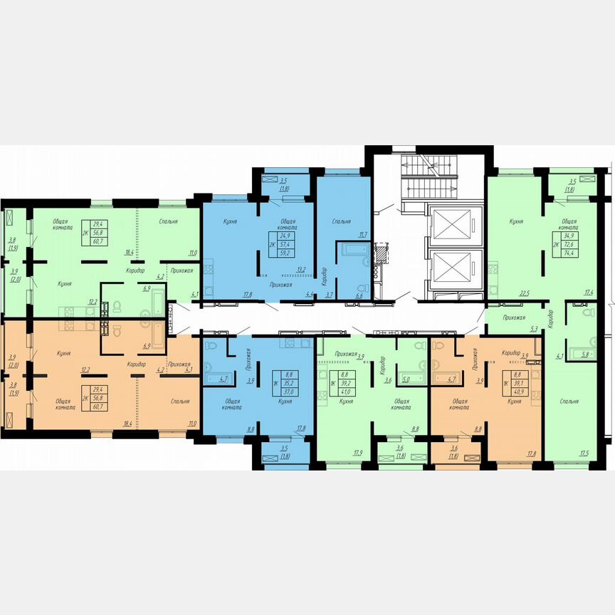 2-к. квартира, 74,4 м², 3/17 эт.