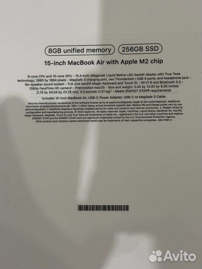 Macbook air 15 m2 256 gb