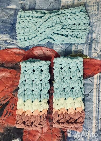 Повязка + Митенки вязаные