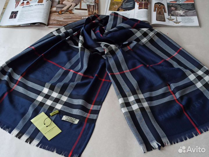 Палантин Шарф Кашемир Burberry синий новый