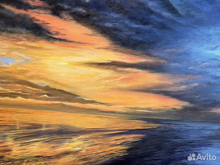 Картина маслом на холсте большая закатный пейзаж