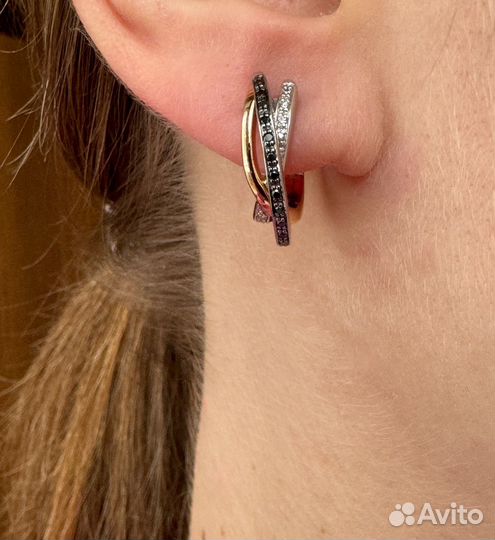 Серьги золото 585 бриллианты 0.1 ct стильные