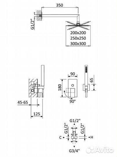 Душ. комплект встраив. cezares porta-dsipq-30-NOP