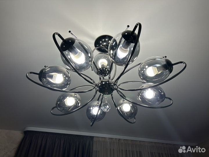Люстра потолочная, 9 ламп (черное зеркало)