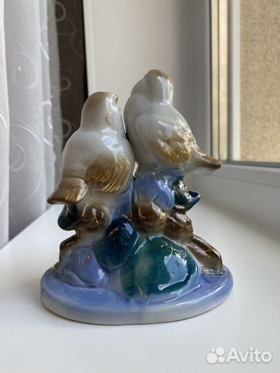 Фарфоровая статуэтка СССР Гжель Птички Песнопения