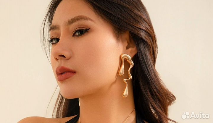 Новые серьги жидкое золото серебро
