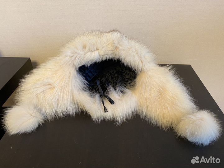 Шапка для девочки, подростка, песец, кожа