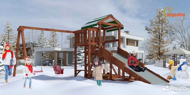 Детский спортивный комплекс с крышей для дачи
